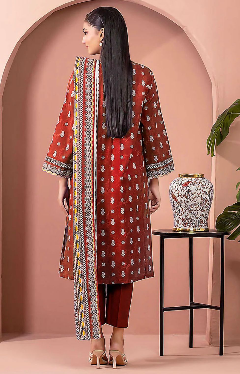 Edenrobe Unstitched 3 Piece - Printed Executive Linen Suit