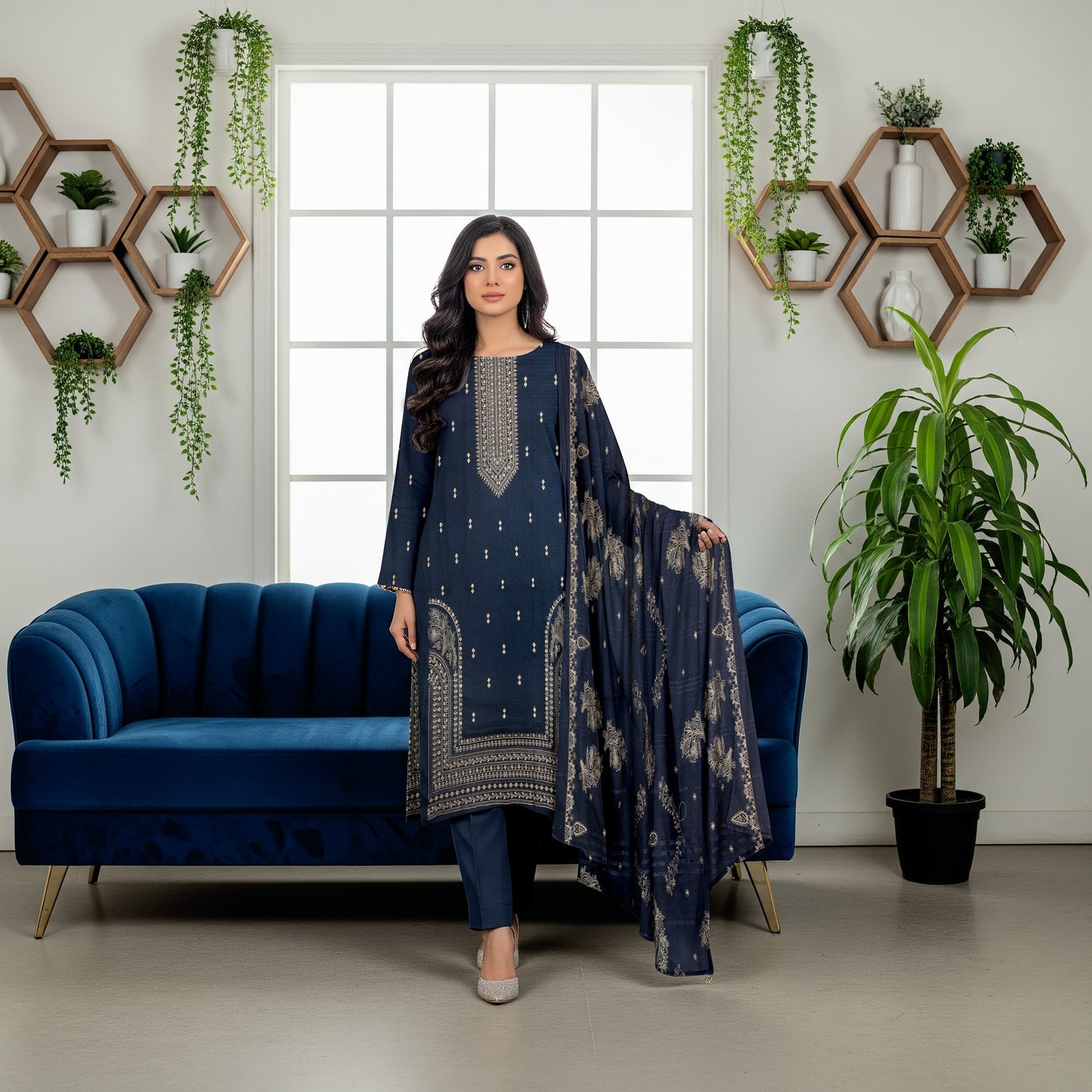 Asim Jofa Fancy Designer Chamki Dhanak Embroidered Luxury 3 Piece