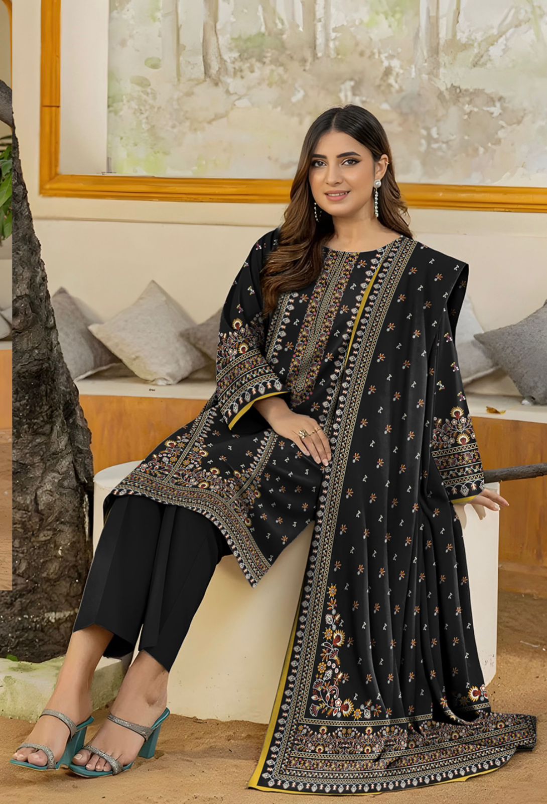 Bareeza Unstitched 3 Piece - Printed Fancy Khaddar Suit