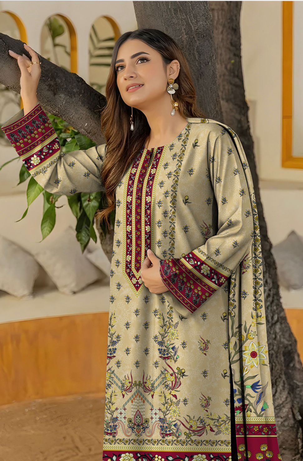 Bareeza Unstitched 3 Piece - Printed Fancy Khaddar Suit