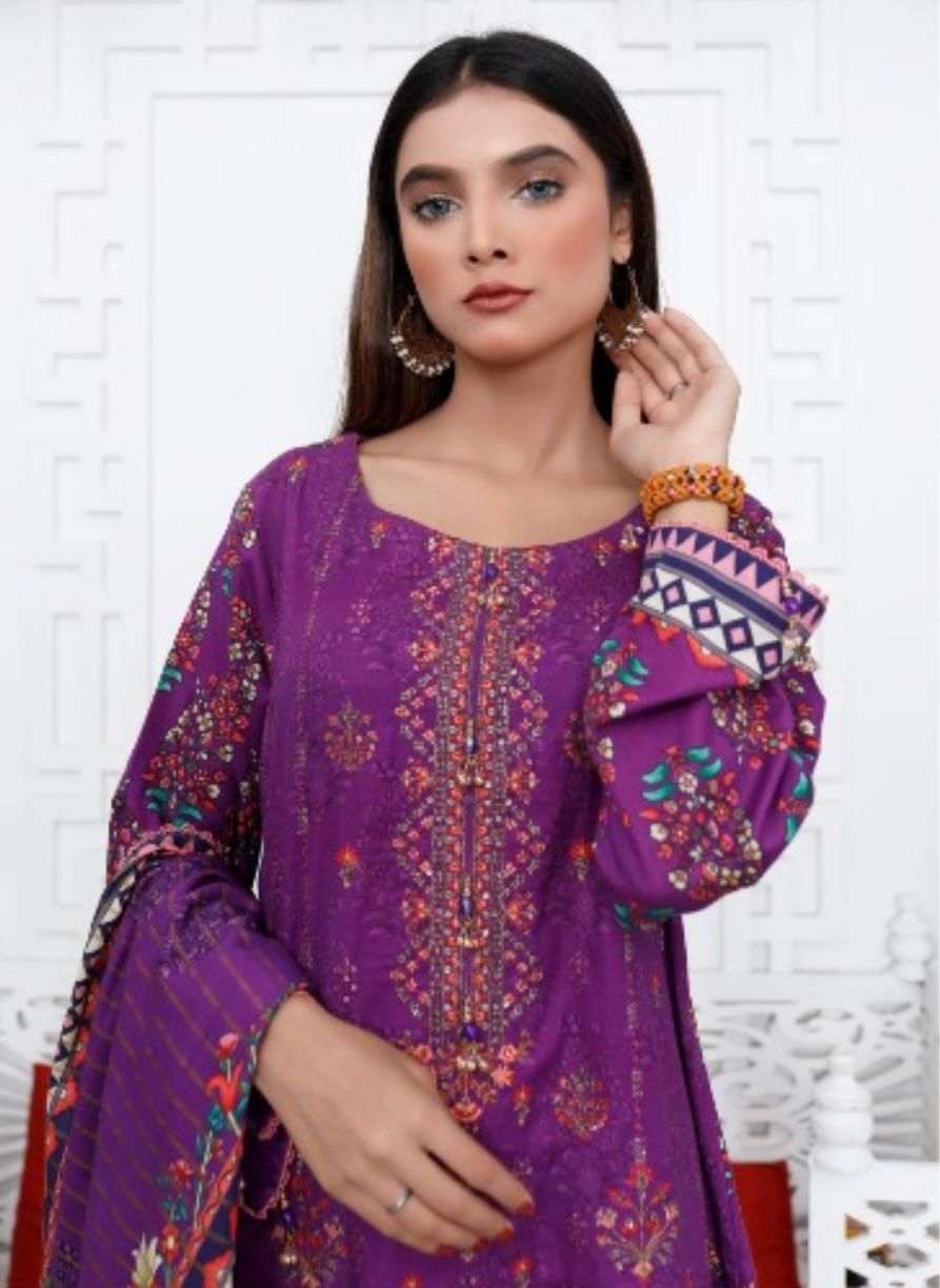 Ripple Collection Unstitched 3 Piece - Printed Embriodered Khaddar Suit