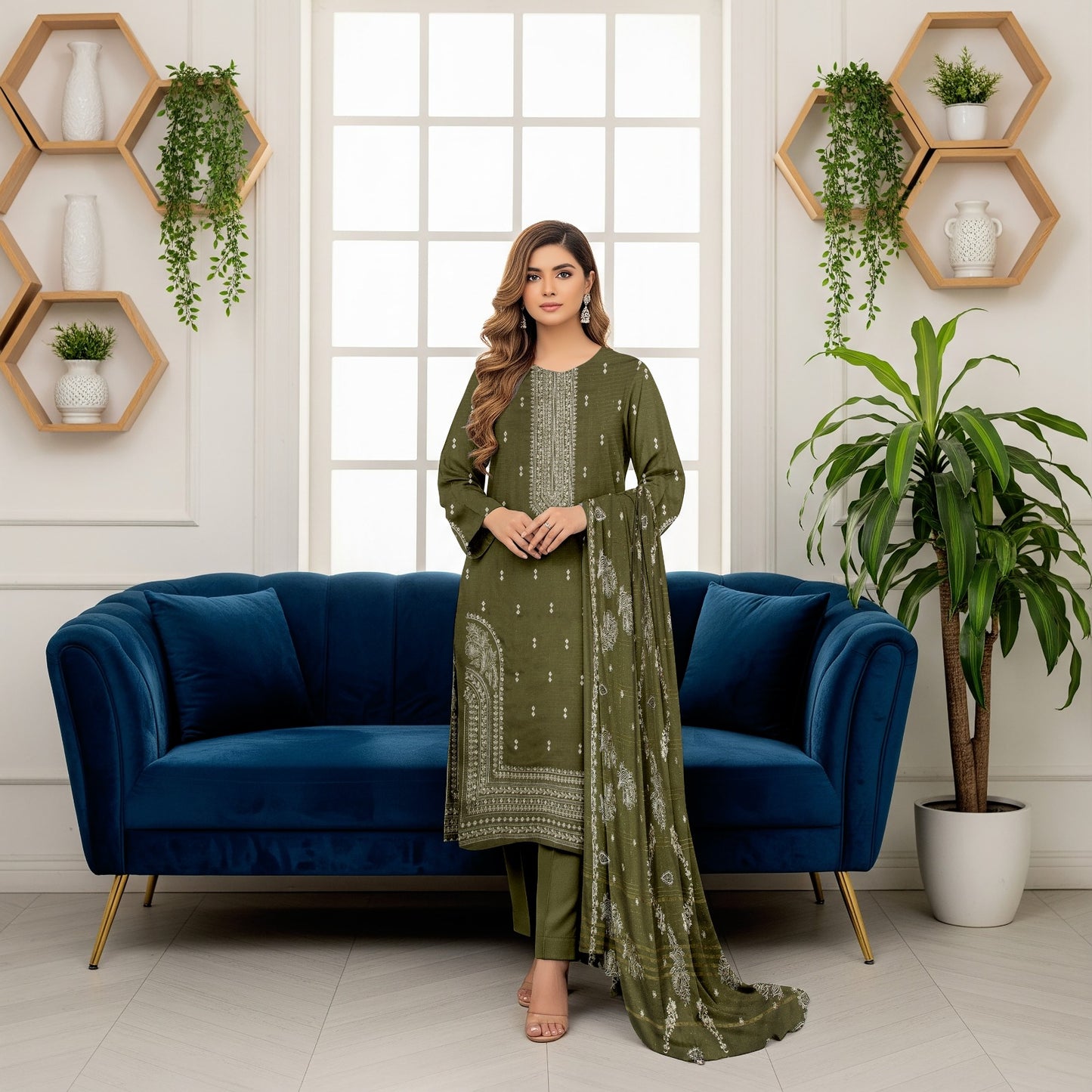 Asim Jofa Fancy Designer Chamki Dhanak Embroidered Luxury 3 Piece