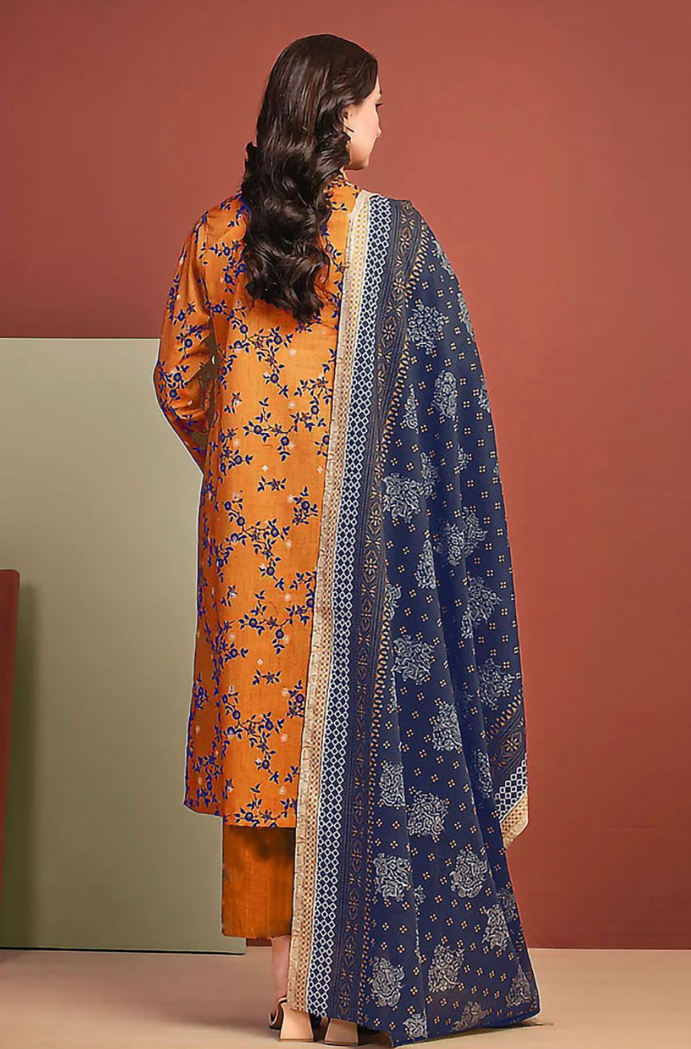 Edenrobe Unstitched 3 Piece - Printed Executive Linen Suit