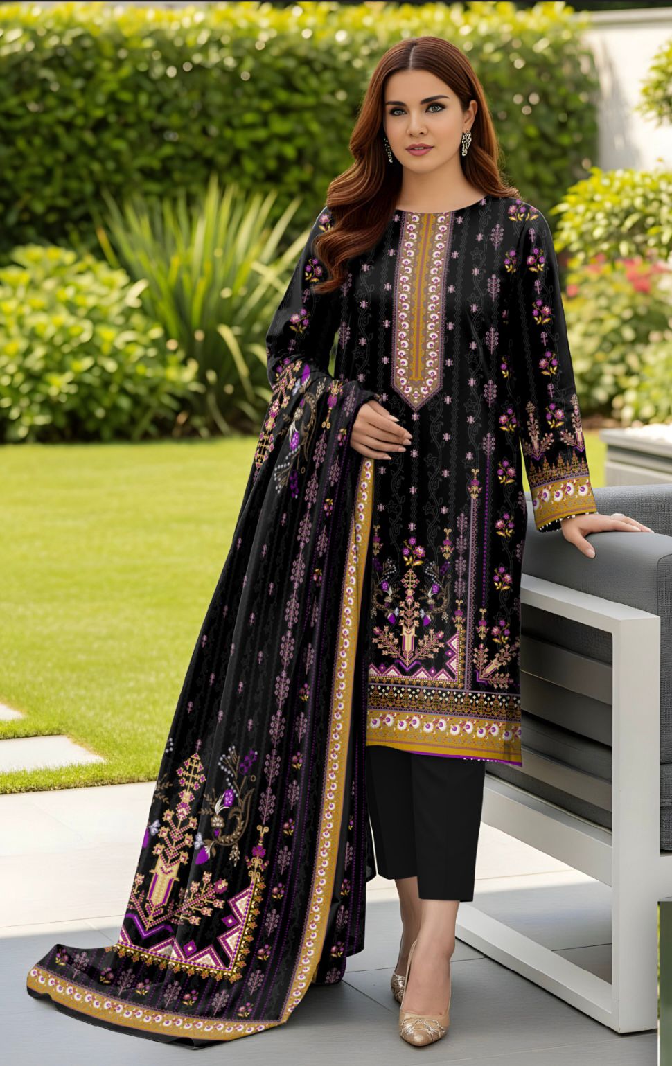 Bareeza Unstitched 3 Piece - Printed Fancy Khaddar Suit
