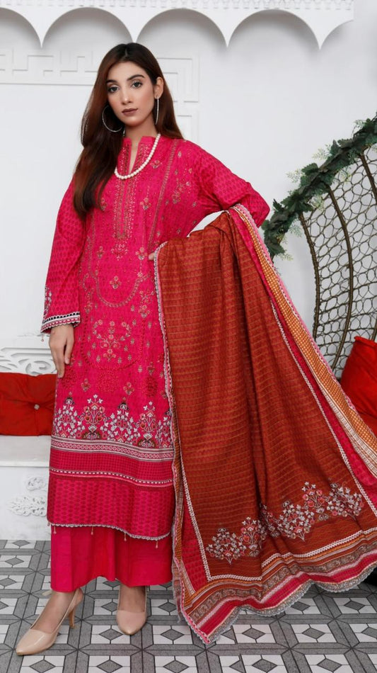 Ripple Collection Unstitched 3 Piece - Printed Embriodered Khaddar Suit
