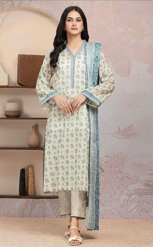 Edenrobe Unstitched 3 Piece - Printed Executive Linen Suit