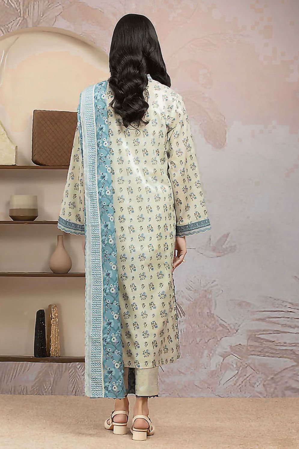 Edenrobe Unstitched 3 Piece - Printed Executive Linen Suit