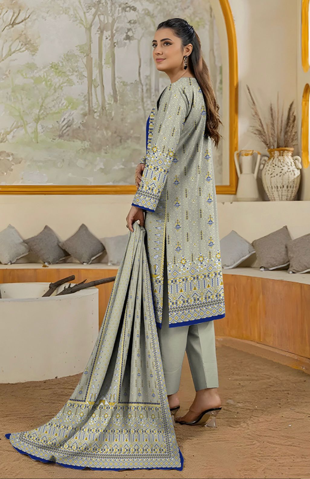 Bareeza Unstitched 3 Piece - Printed Fancy Khaddar Suit