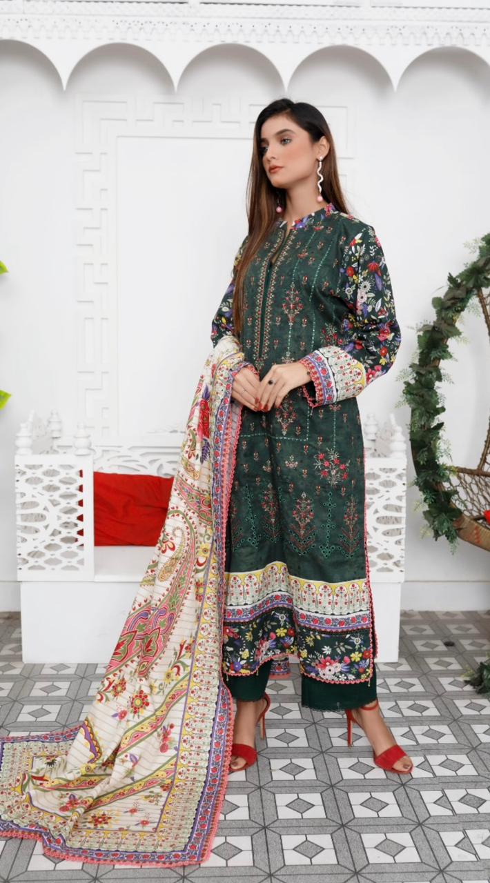 Ripple Collection Unstitched 3 Piece - Printed Embriodered Khaddar Suit