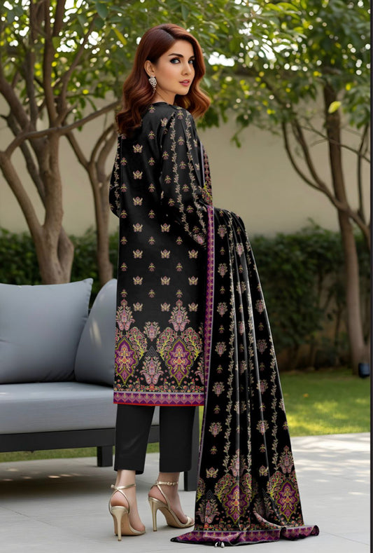 Bareeza Unstitched 3 Piece - Printed Fancy Khaddar Suit