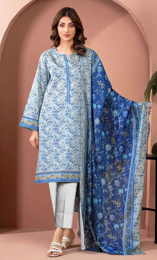 Edenrobe Unstitched 3 Piece - Printed Executive Linen Suit