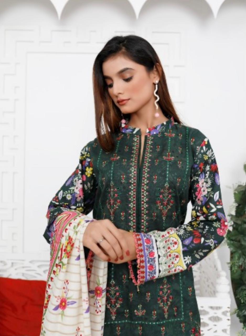 Ripple Collection Unstitched 3 Piece - Printed Embriodered Khaddar Suit