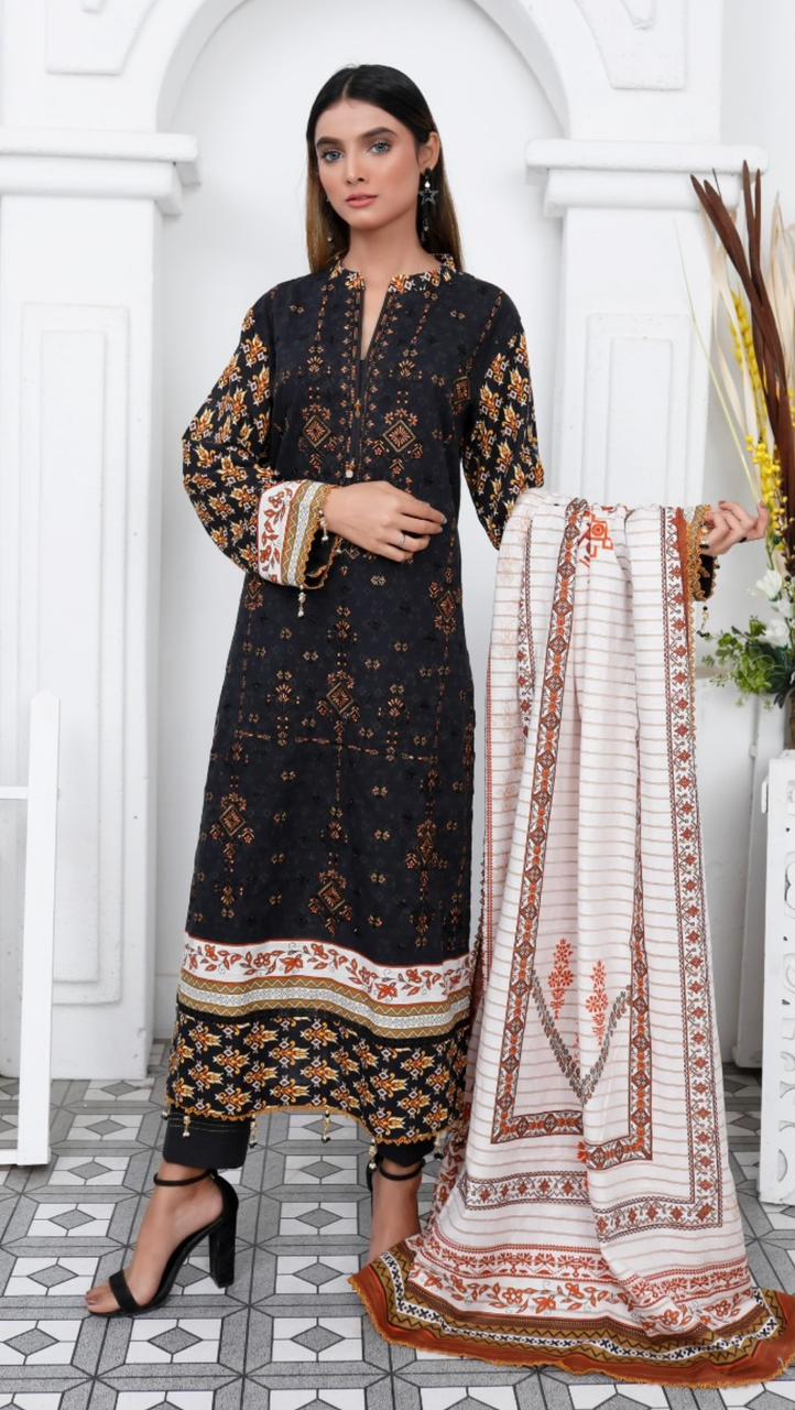 Ripple Collection Unstitched 3 Piece - Printed Embriodered Khaddar Suit