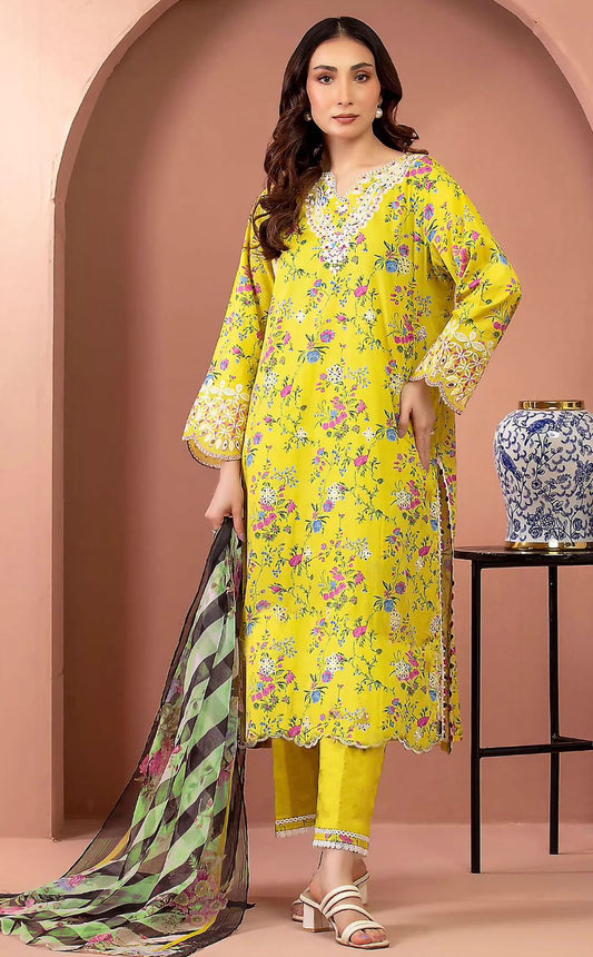 Edenrobe Unstitched 3 Piece - Printed Executive Linen Suit