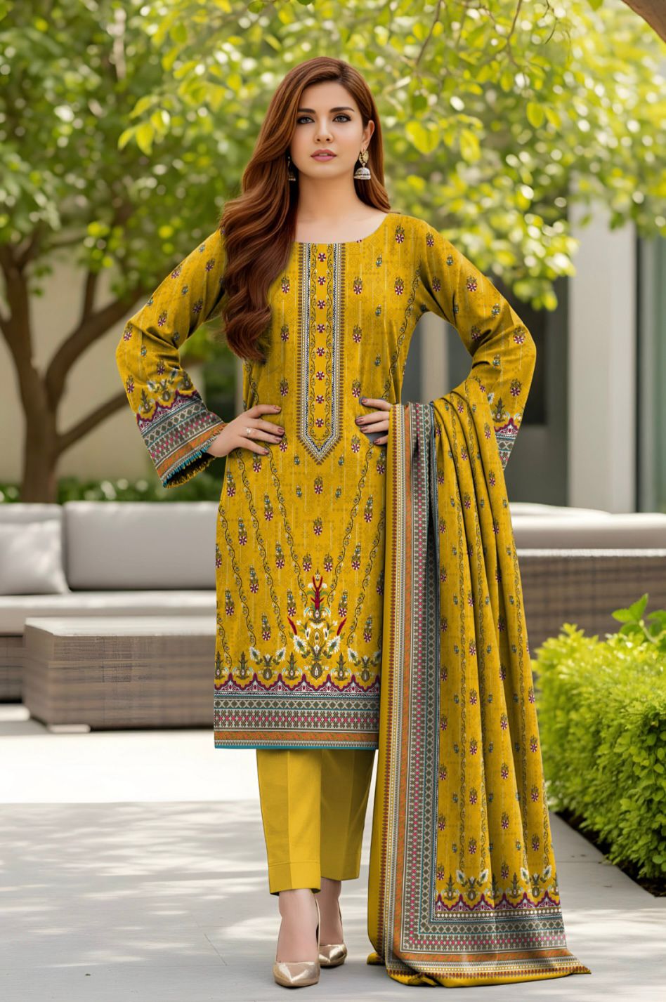 Bareeza Unstitched 3 Piece - Printed Fancy Khaddar Suit