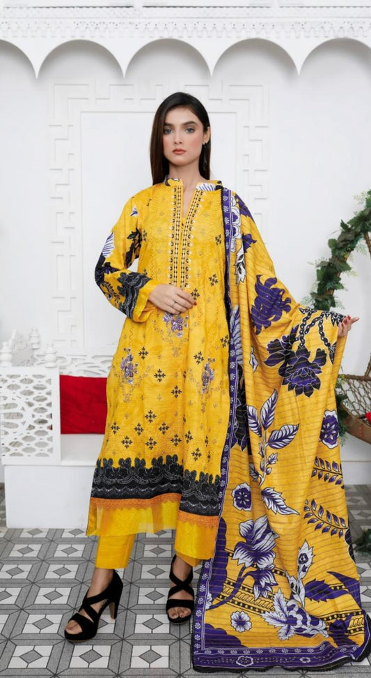 Ripple Collection Unstitched 3 Piece - Printed Embriodered Khaddar Suit