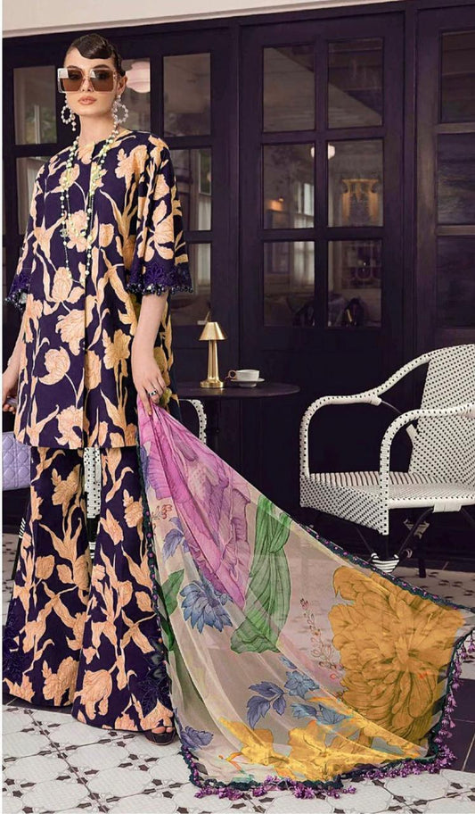 Maria B Unstitched 3 Piece - Printed Embriodered Viscose Suit