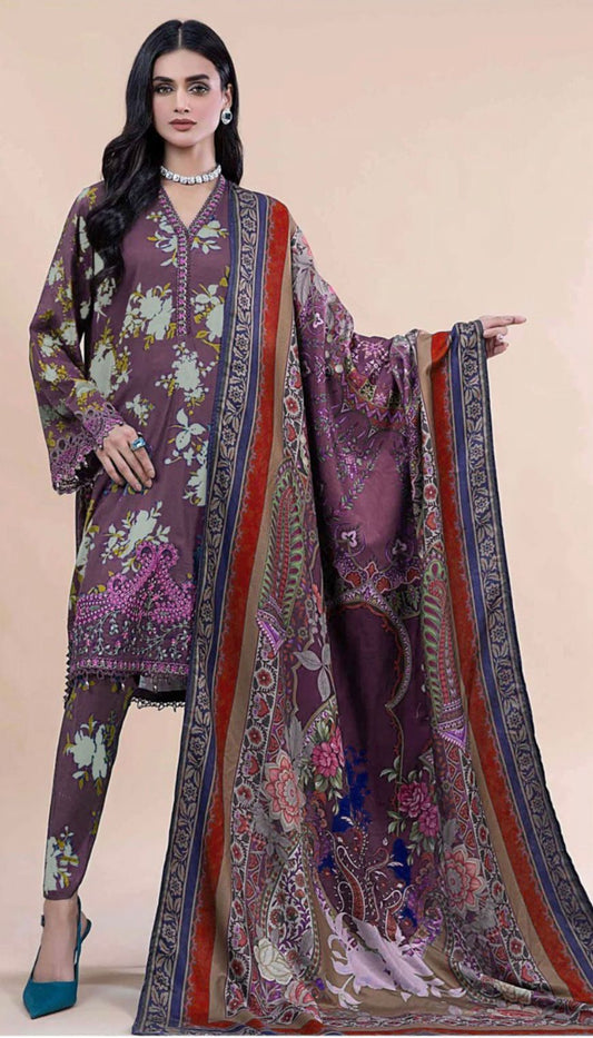 Maria B Unstitched 3 Piece - Printed Embriodered Viscose Suit