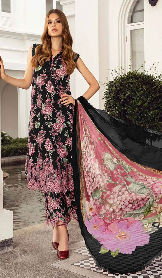 Maria B Unstitched 3 Piece - Printed Embriodered Viscose Suit