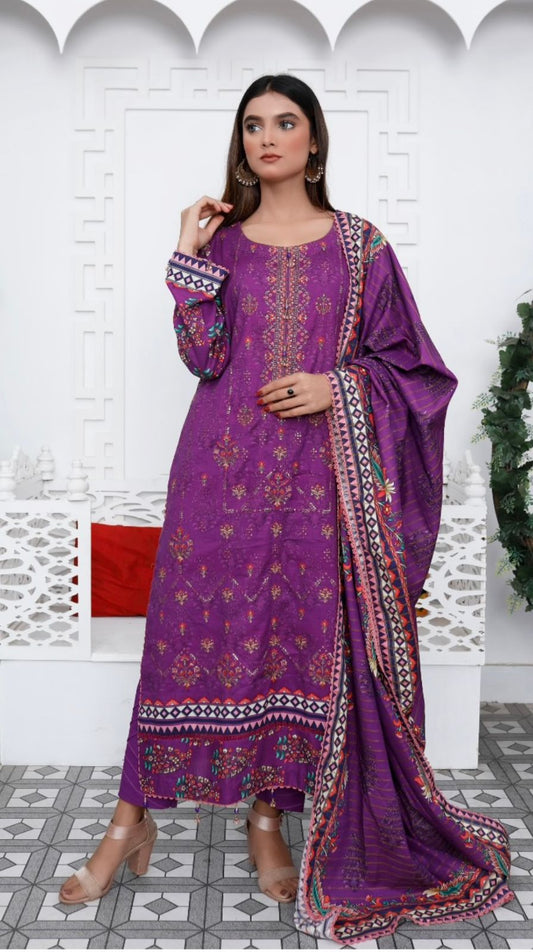 Ripple Collection Unstitched 3 Piece - Printed Embriodered Khaddar Suit