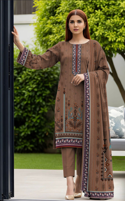 Bareeza Unstitched 3 Piece - Printed Fancy Khaddar Suit