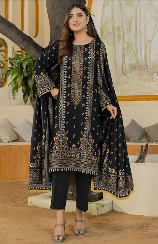 Bareeza Unstitched 3 Piece - Printed Fancy Khaddar Suit