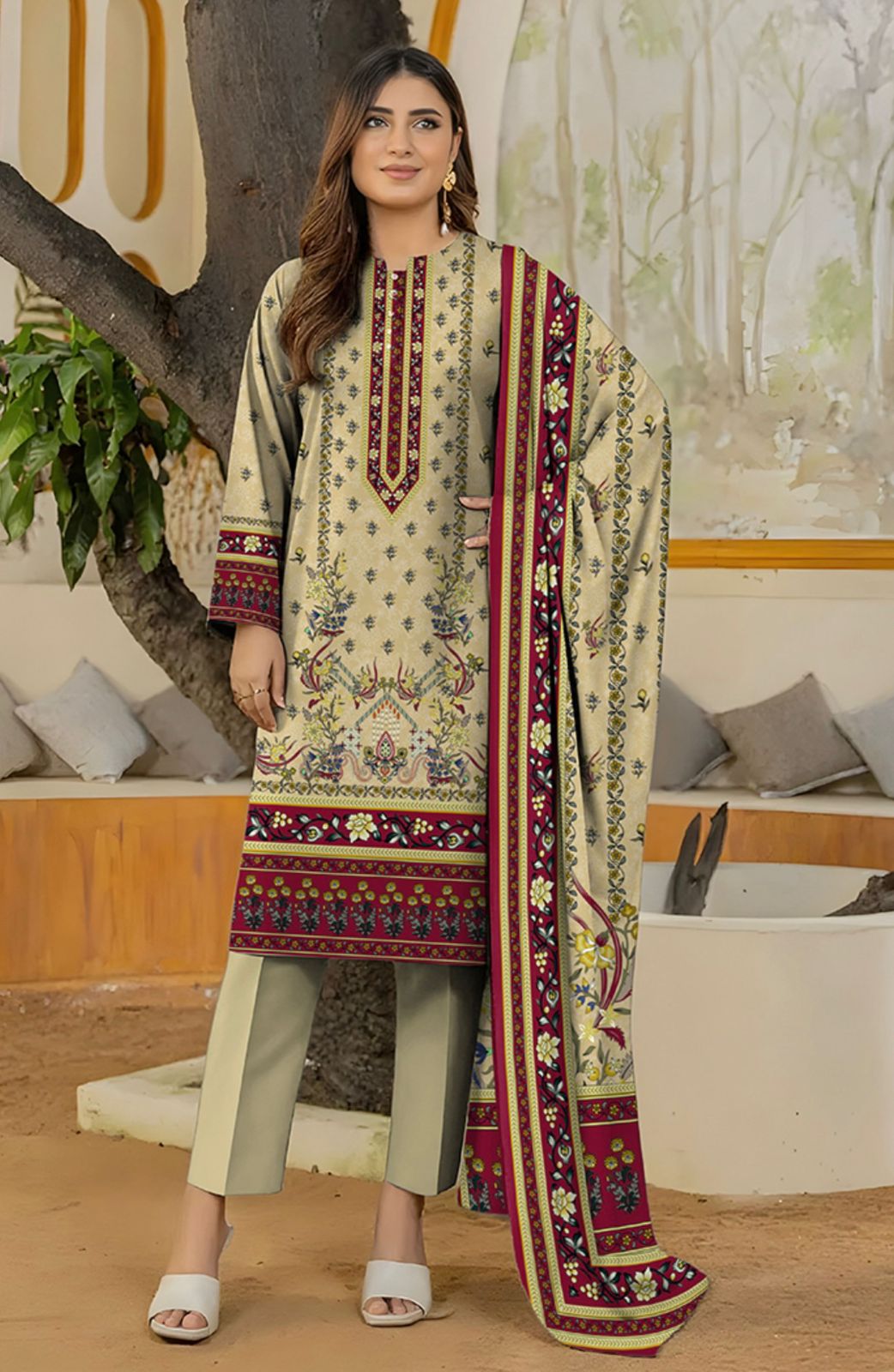 Bareeza Unstitched 3 Piece - Printed Fancy Khaddar Suit
