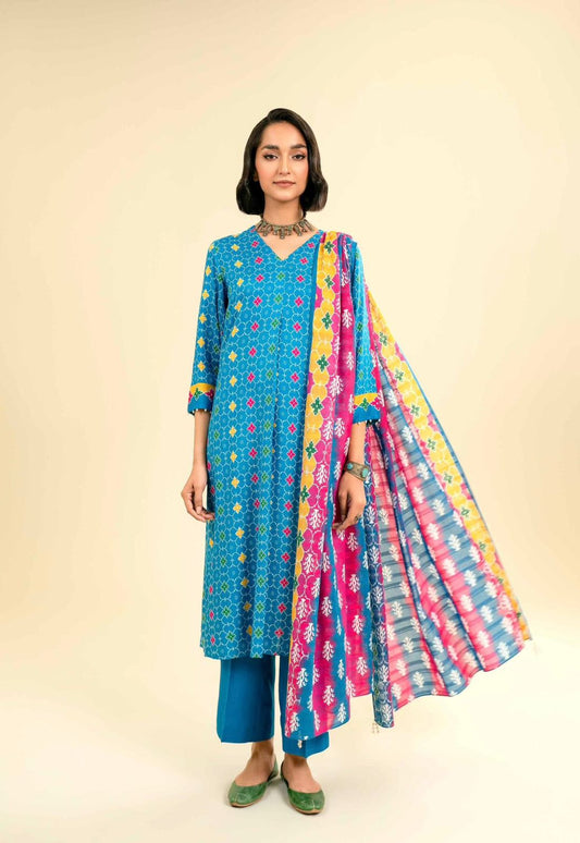 Nishat Unstitched 3 Piece - Printed Khaddar Suit with Wool Shawl