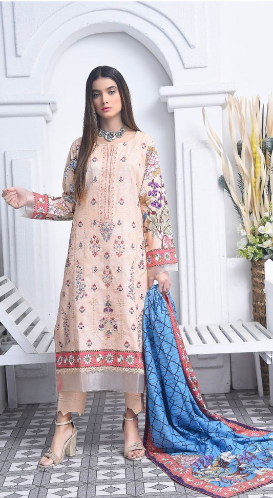 Ripple Collection Unstitched 3 Piece - Printed Embriodered Khaddar Suit