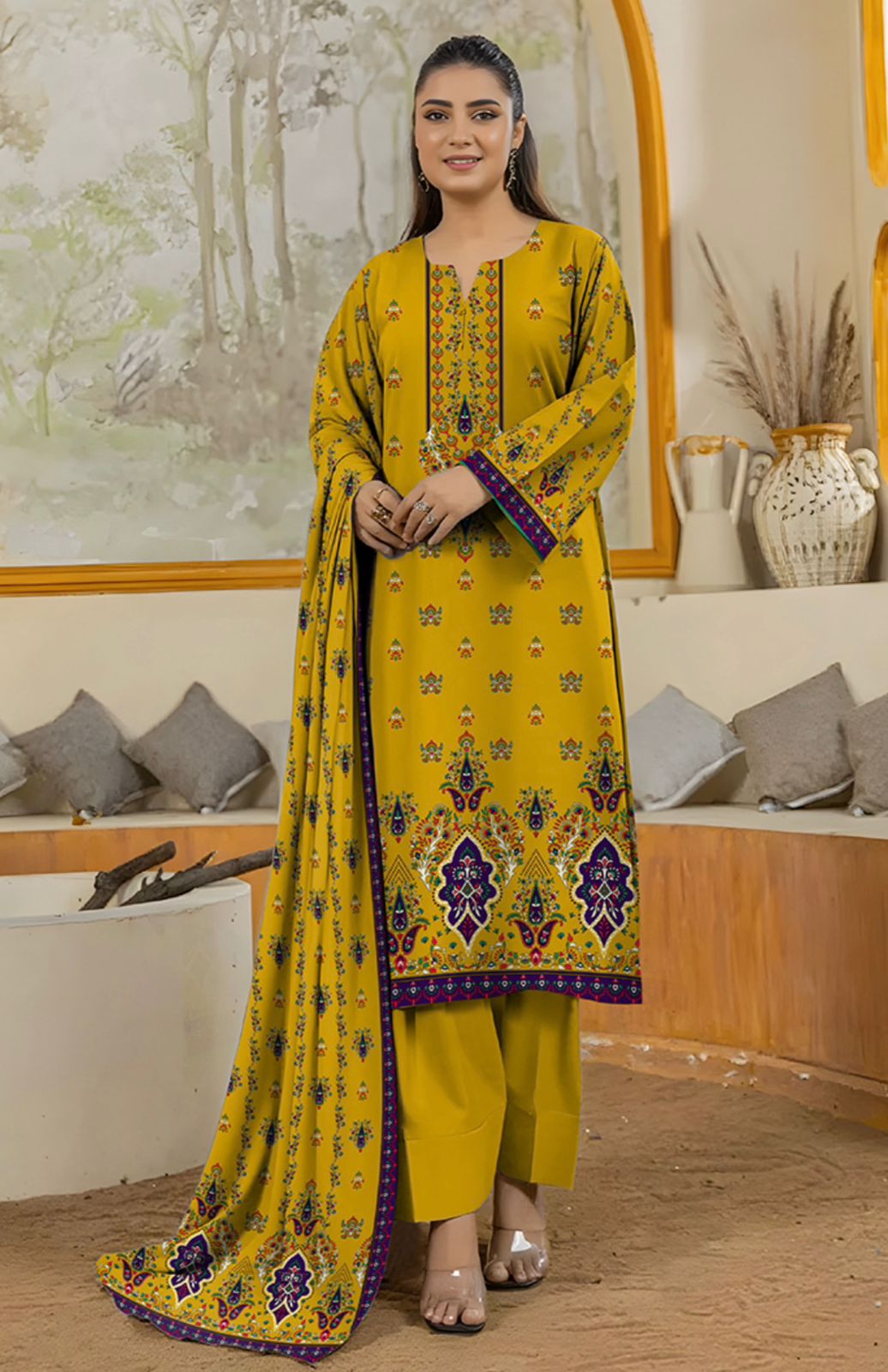 Bareeza Unstitched 3 Piece - Printed Fancy Khaddar Suit