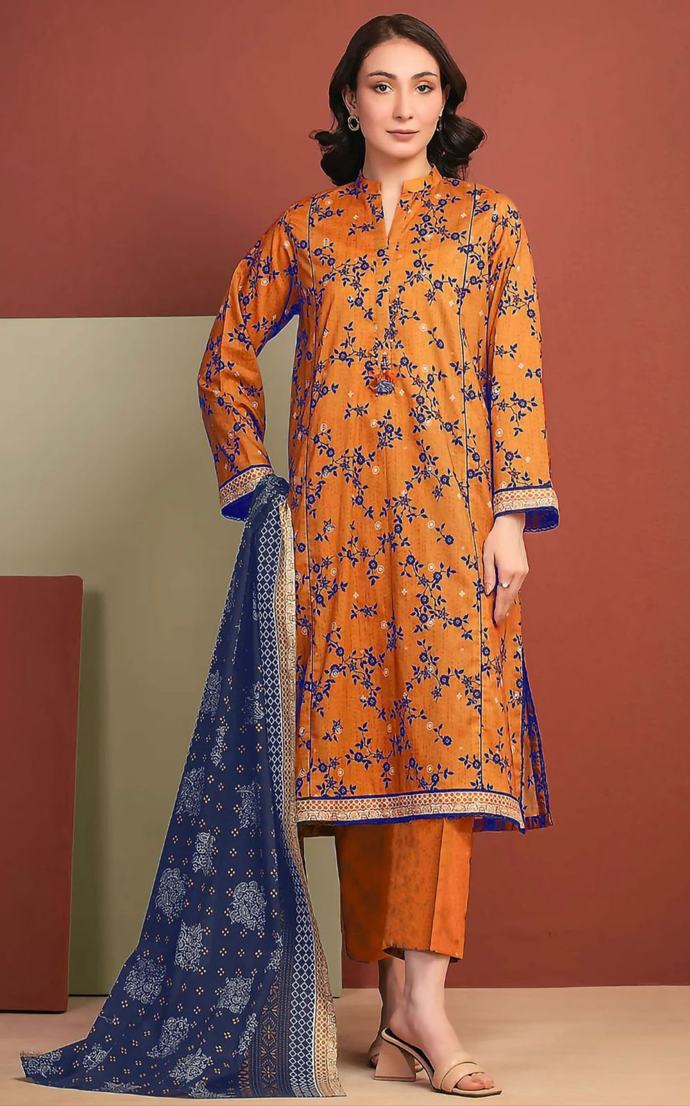 Edenrobe Unstitched 3 Piece - Printed Executive Linen Suit