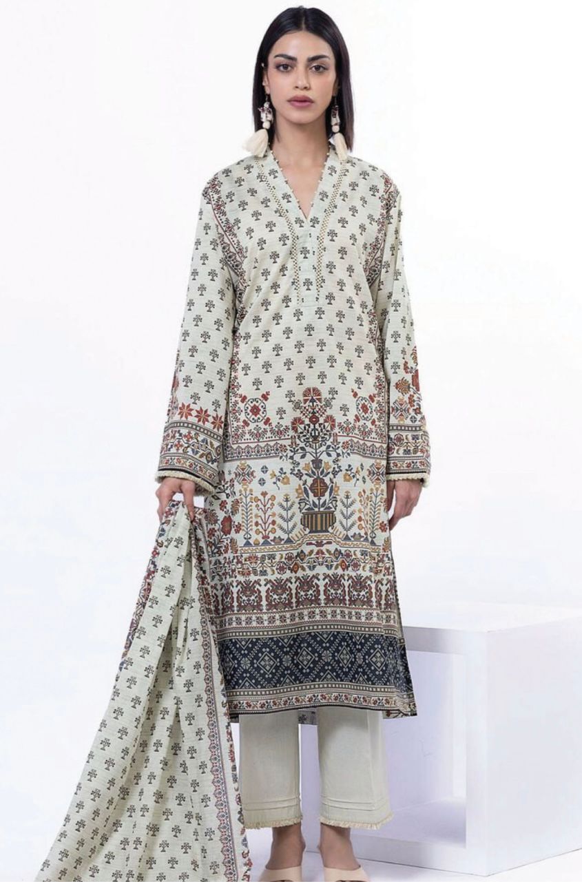 Khaadi Unstitched 3 Piece - Printed Khaddar Suit