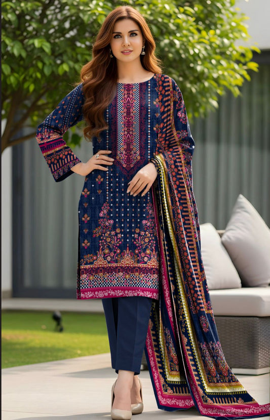 Bareeza Unstitched 3 Piece - Printed Fancy Khaddar Suit