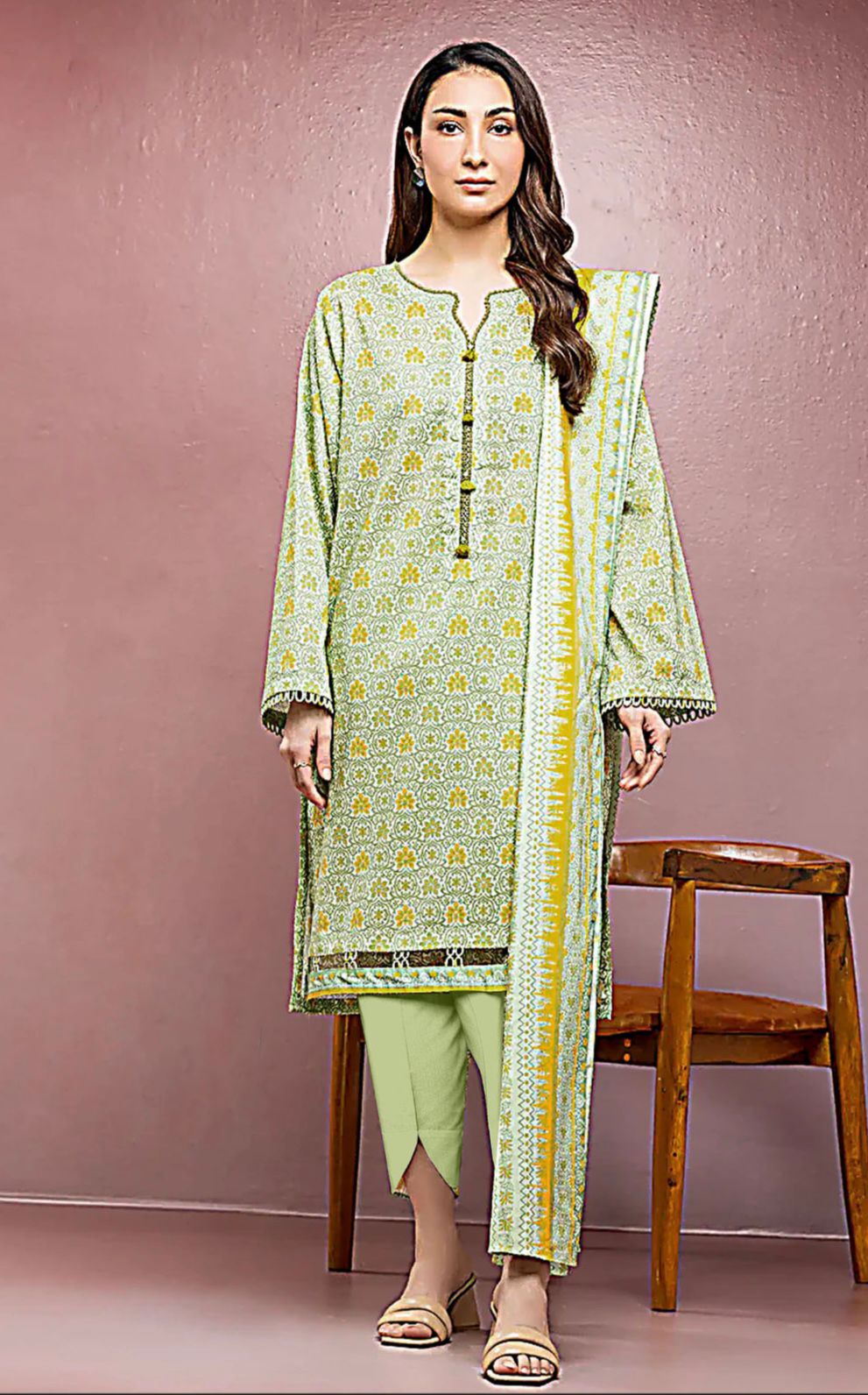 Edenrobe Unstitched 3 Piece - Printed Executive Linen Suit