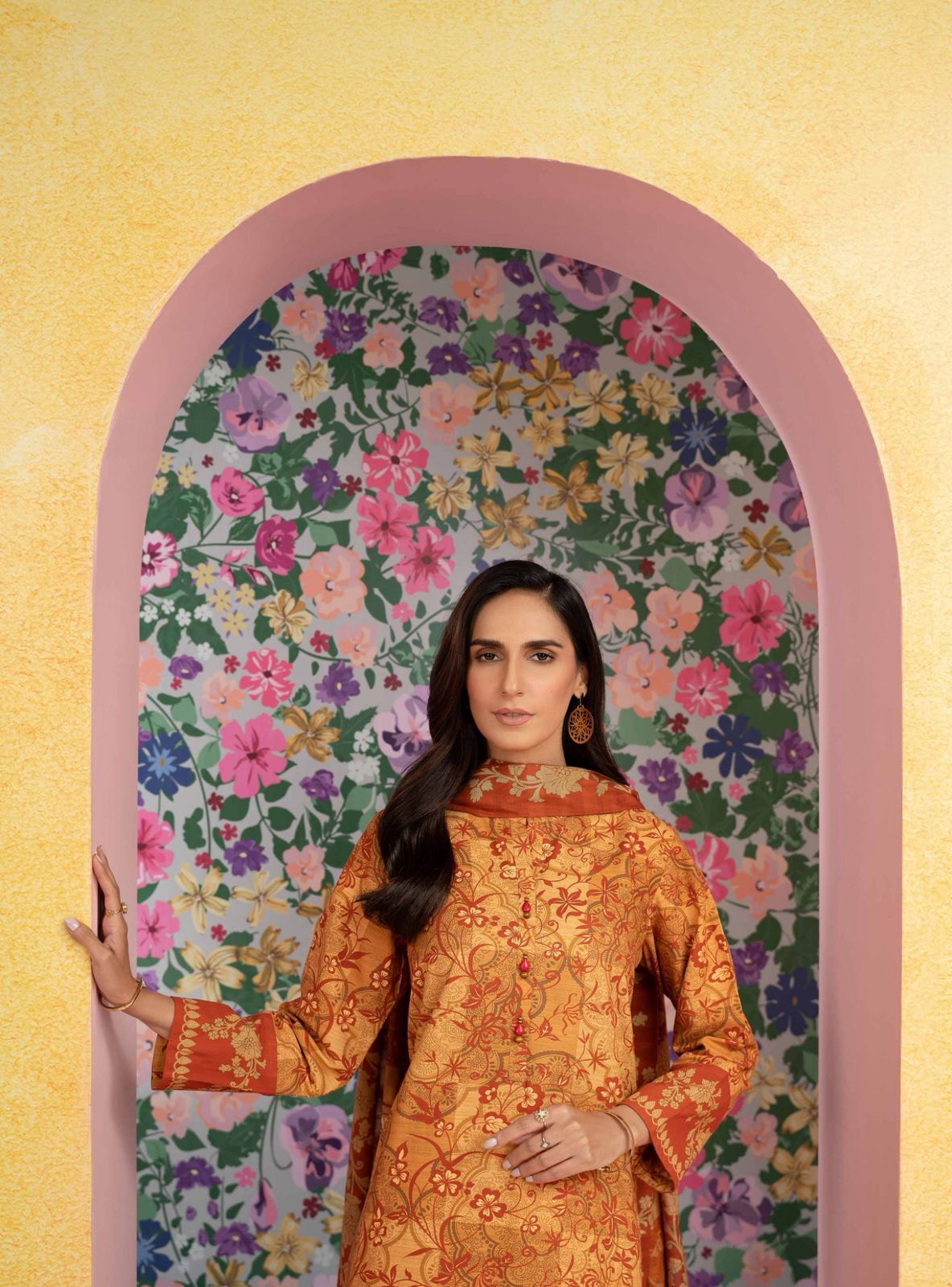 Nishat Unstitched 3 Piece - Printed Khaddar Suit with Wool Shawl