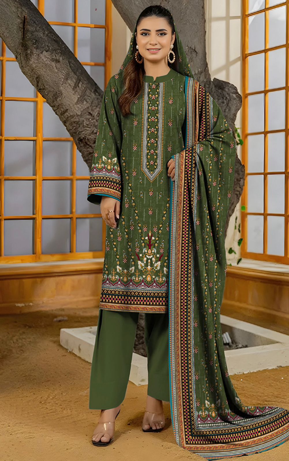 Bareeza Unstitched 3 Piece - Printed Fancy Khaddar Suit