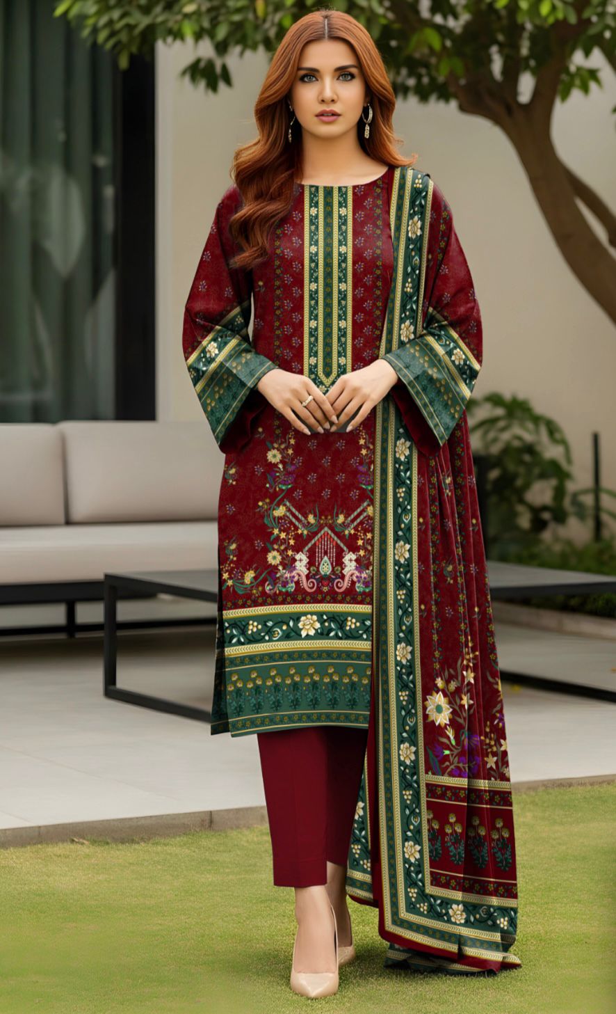 Bareeza Unstitched 3 Piece - Printed Fancy Khaddar Suit