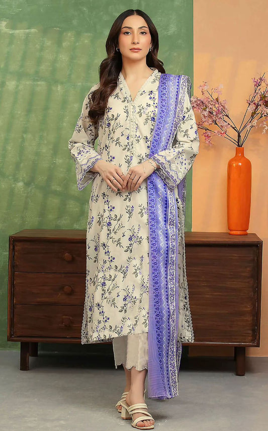 Edenrobe Unstitched 3 Piece - Printed Executive Linen Suit