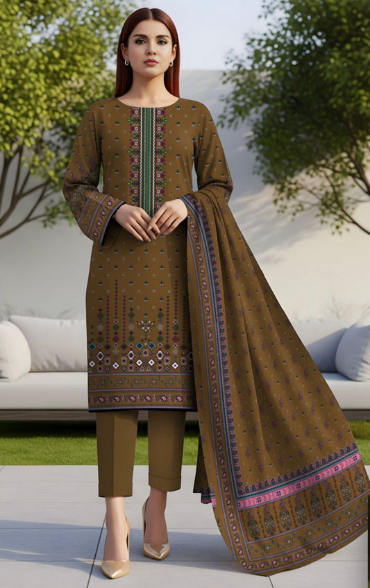 Bareeza Unstitched 3 Piece - Printed Fancy Khaddar Suit