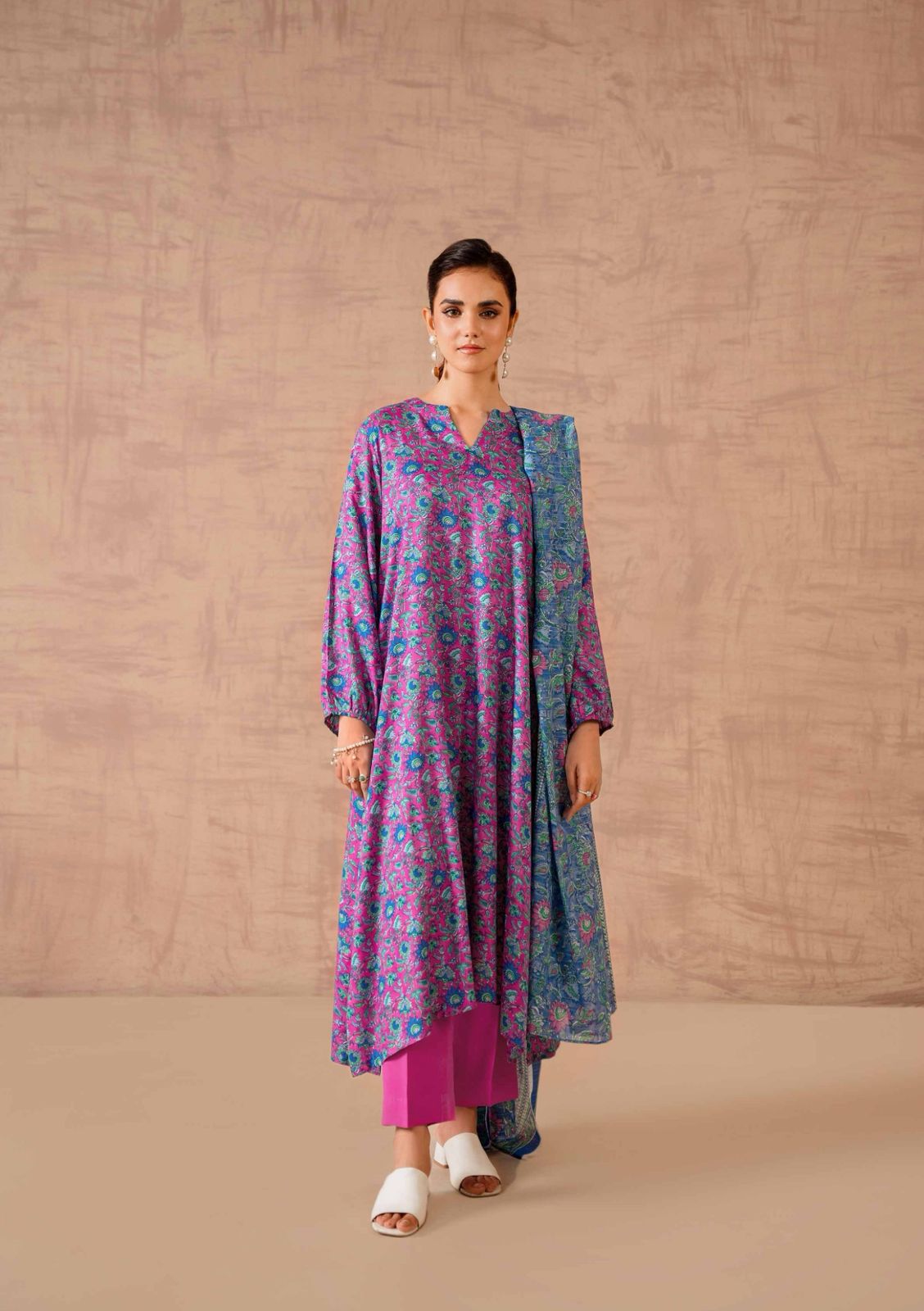 Nishat Unstitched 3 Piece - Printed Khaddar Suit with Wool Shawl