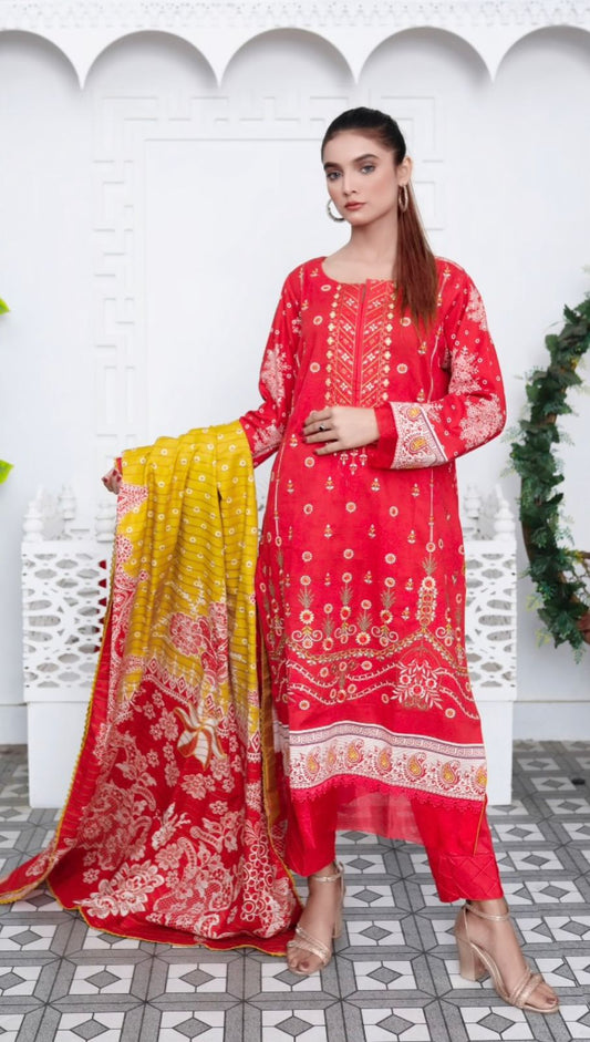 Ripple Collection Unstitched 3 Piece - Printed Embriodered Khaddar Suit