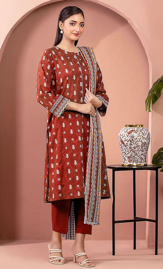 Edenrobe Unstitched 3 Piece - Printed Executive Linen Suit