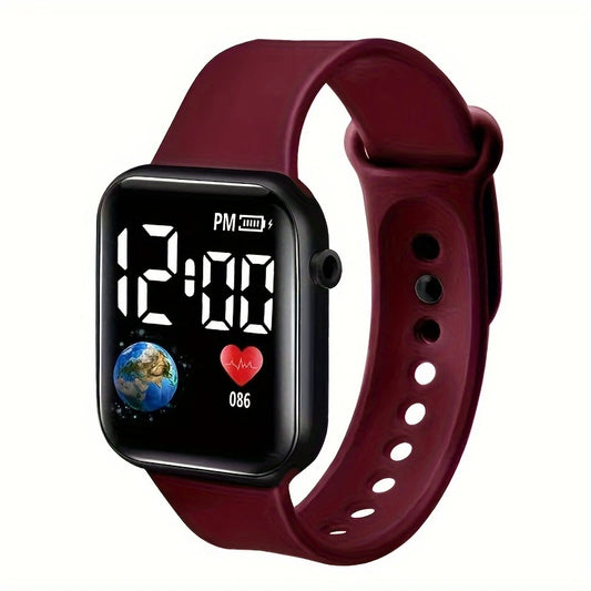 Elegant Digital Watch | Rectangle Dial | Stopwatch | Calendar | Date | Battery-Powered | Vintage Red
