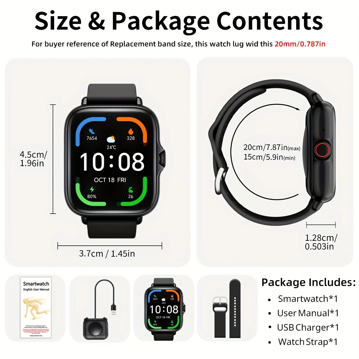 Smart Sports Watch | 4.65cm Touch Screen | Call & Message Alerts | Fitness Tracker for Android & iPhone